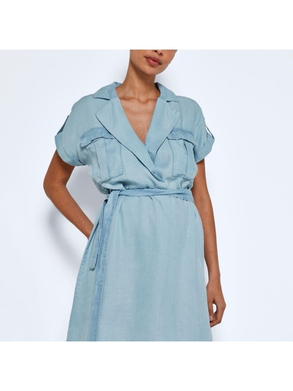Noisy May vera light blue tie waist shirt dress, bohowestern Size XL